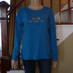 LIFE IS GOOD “Happy Trails” Women’s Blue Long Sleeve Tee Shirt Size Medium